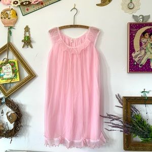 Vintage Dorsay Pink Princess Nightgown Lingerie Dress Chiffon Peignoir